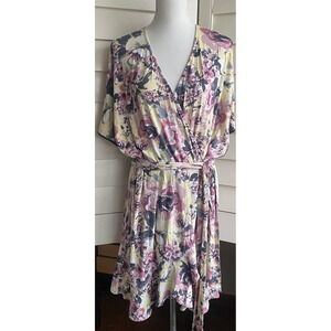 NWT SOMA Cool Nights Short Robe Ruffle Cactus Flower Women L XL Pockets New!